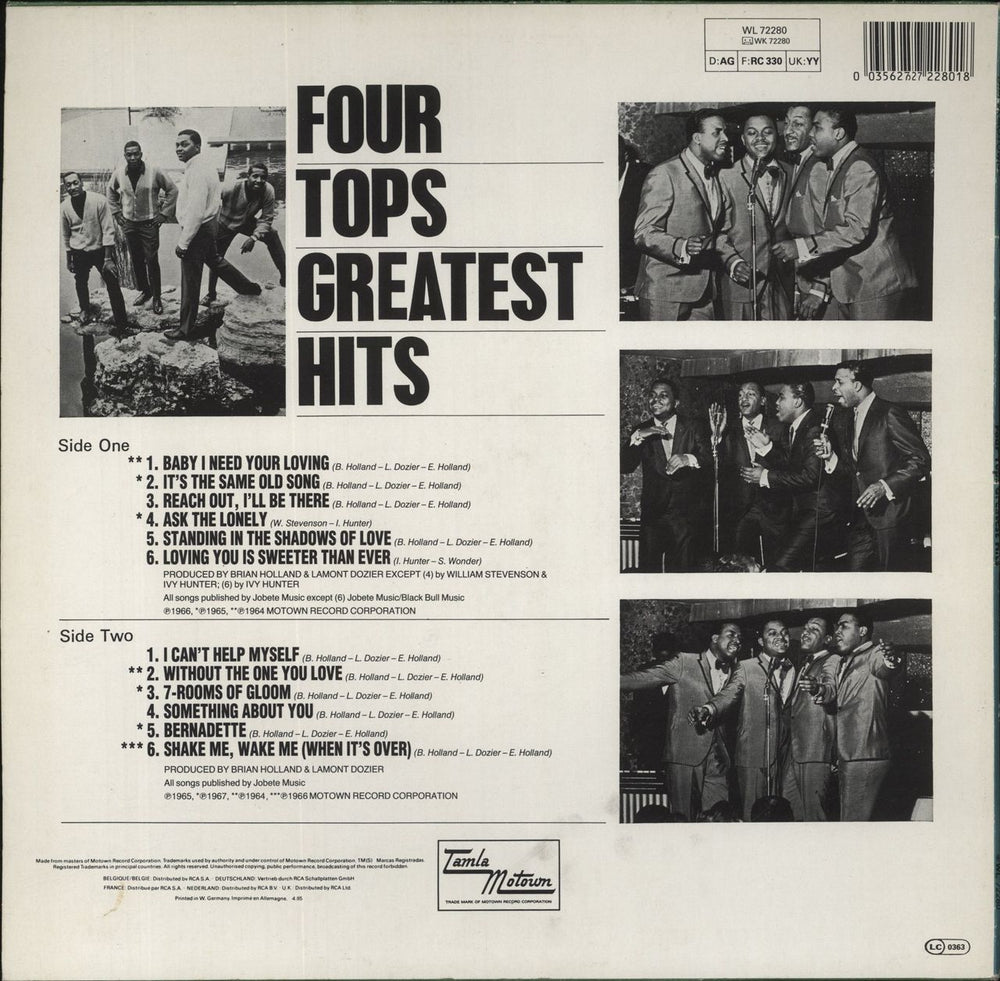 The Four Tops Greatest Hits German vinyl LP album (LP record) 035627228018