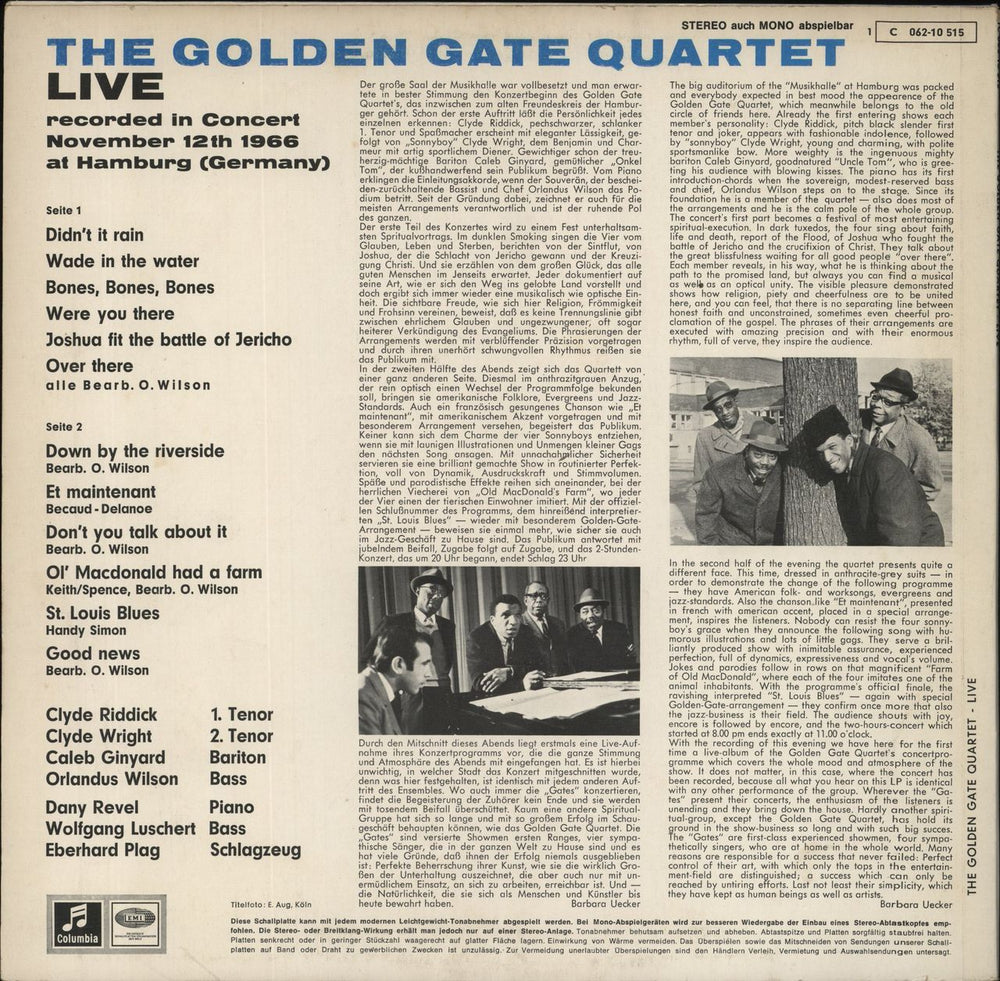 The Golden Gate Quartet Live German vinyl LP album (LP record)