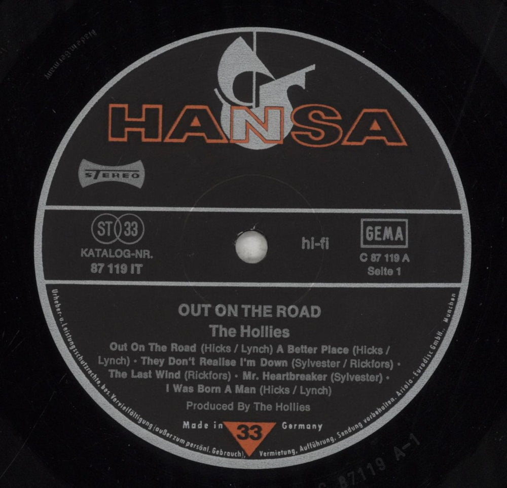 The Hollies Out On The Road German vinyl LP album (LP record) HLLLPOU855139