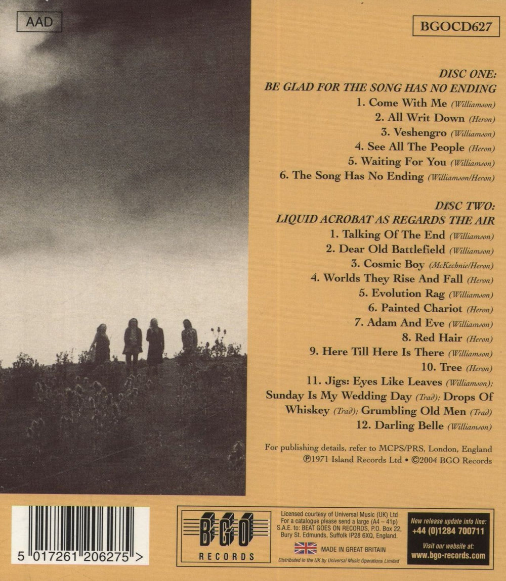 The Incredible String Band Be Glad For The Song Has No Ending / Liquid Acrobat As Regards The Air UK 2 CD album set (Double CD) 5017261206275