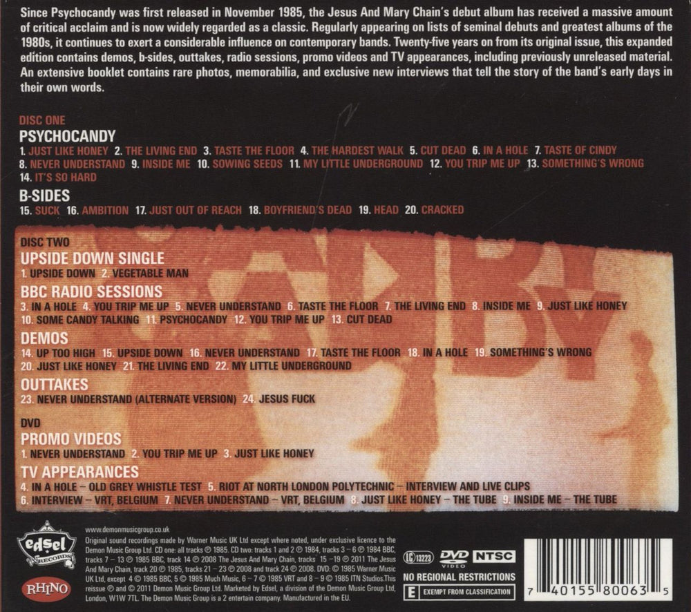 The Jesus & Mary Chain Psychocandy - 2-CD/1-DVD Set UK 3-disc CD/DVD Set 740155800635