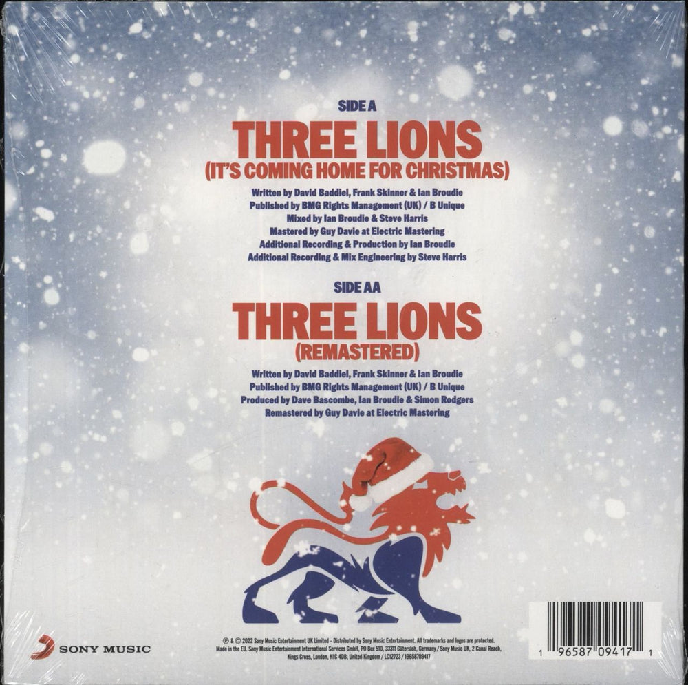 The Lightning Seeds Three Lions [It's Coming Home For Christmas] - White Vinyl - Shrink UK 7" vinyl single (7 inch record / 45) 196587094171