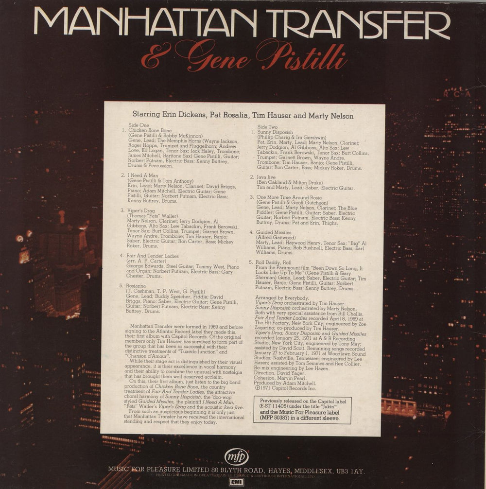 The Manhattan Transfer Manhattan Transfer UK vinyl LP album (LP record)