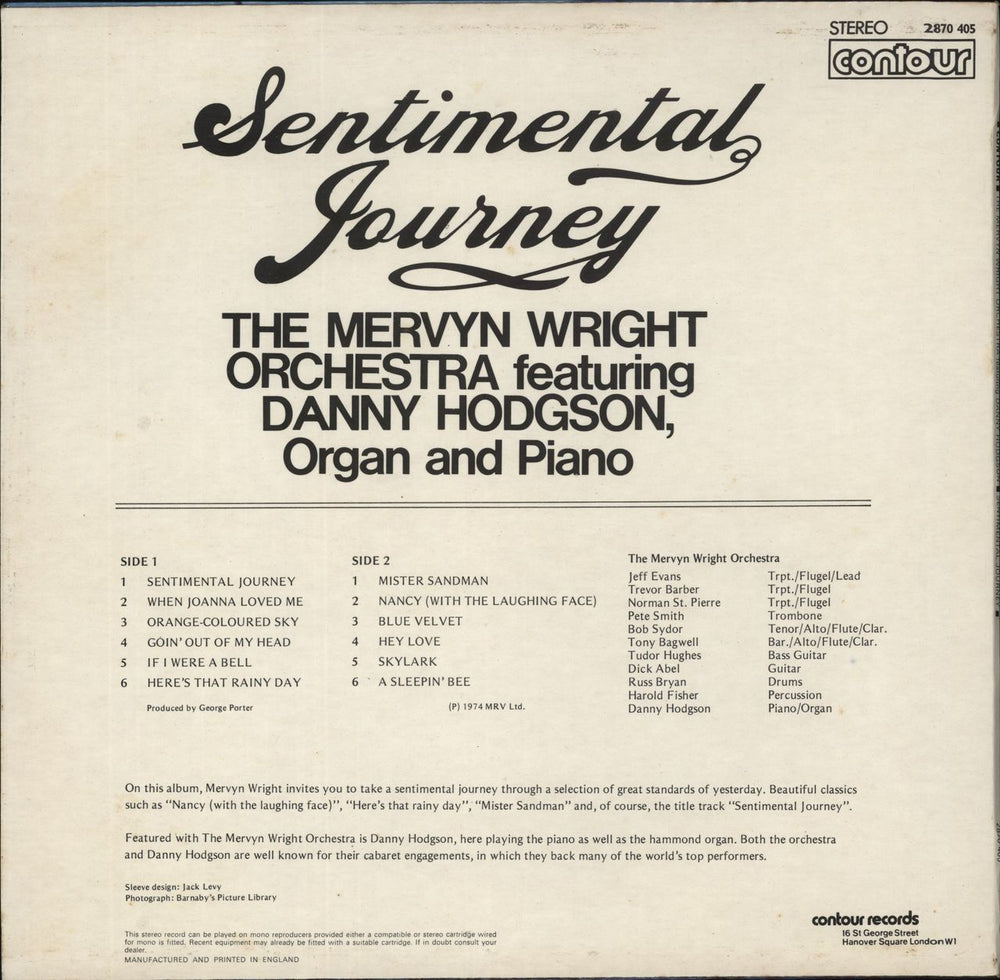 The Mervyn Wright Orchestra Sentimental Journey UK vinyl LP album (LP record)