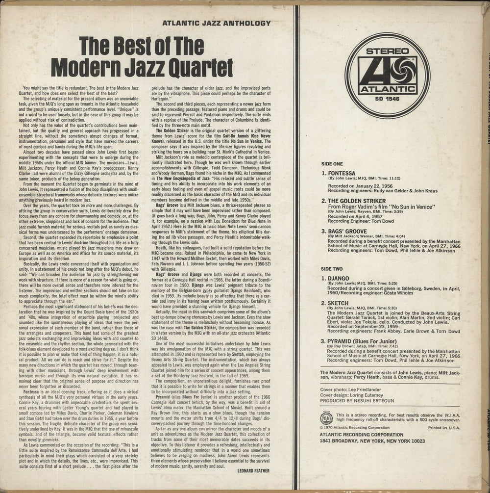 The Modern Jazz Quartet The Best Of The Modern Jazz Quartet US vinyl LP album (LP record)
