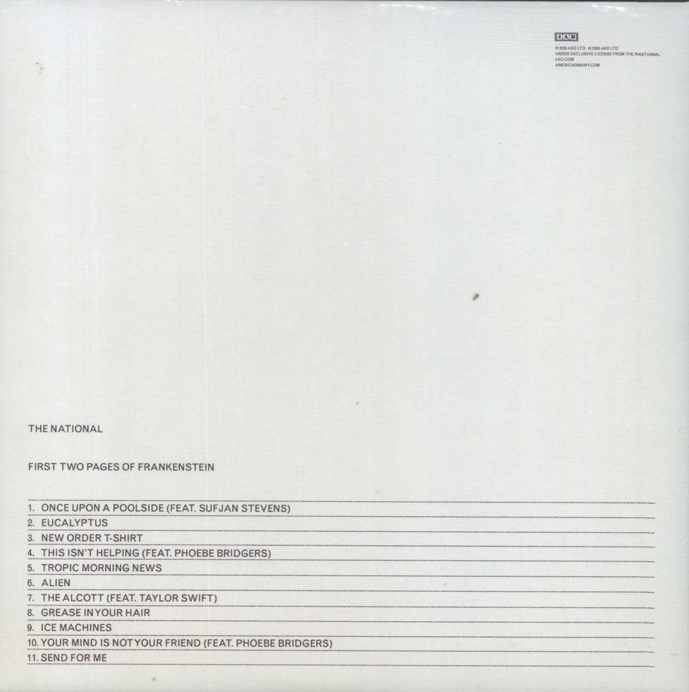 The National First Two Pages Of Frankenstein - Red Vinyl UK vinyl LP album (LP record) 191400056602