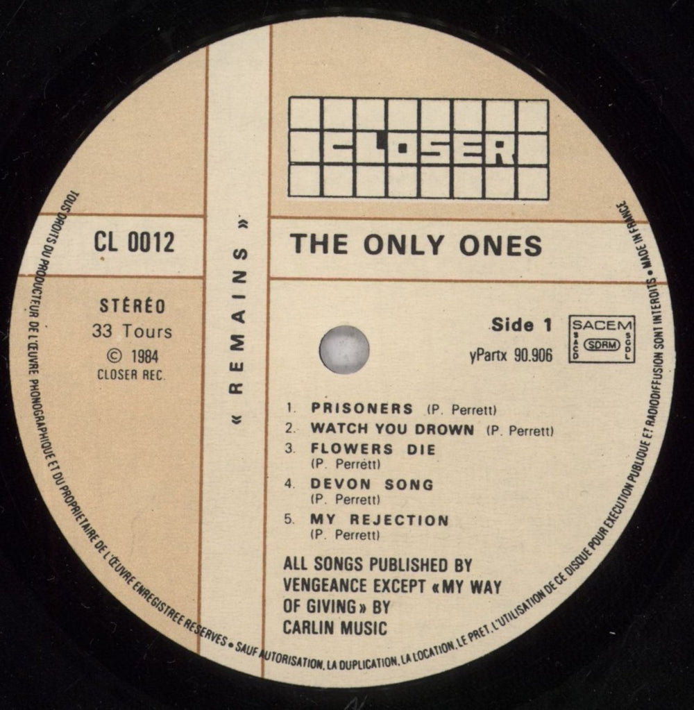 The Only Ones Remains French vinyl LP album (LP record) O-OLPRE441021