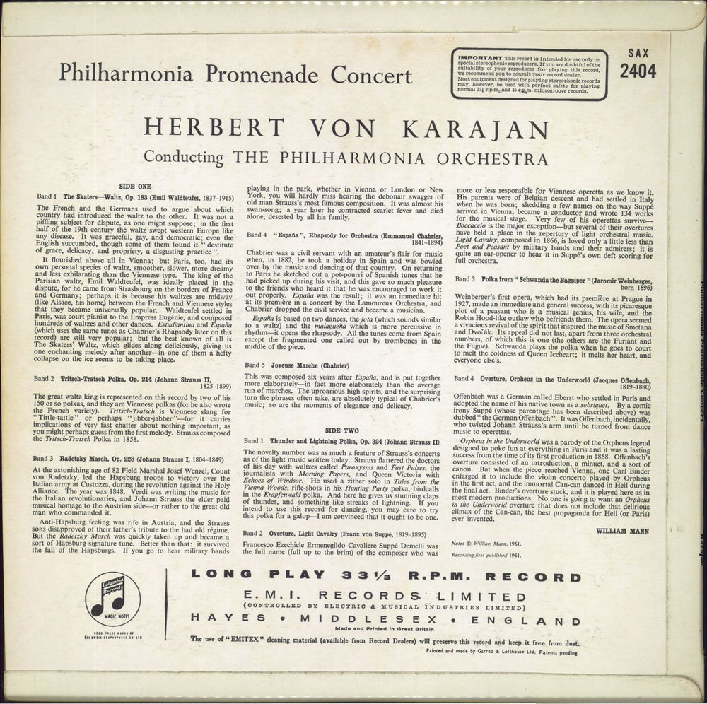 The Philharmonia Orchestra Philharmonia Promenade Concert - 2nd UK vinyl LP album (LP record)