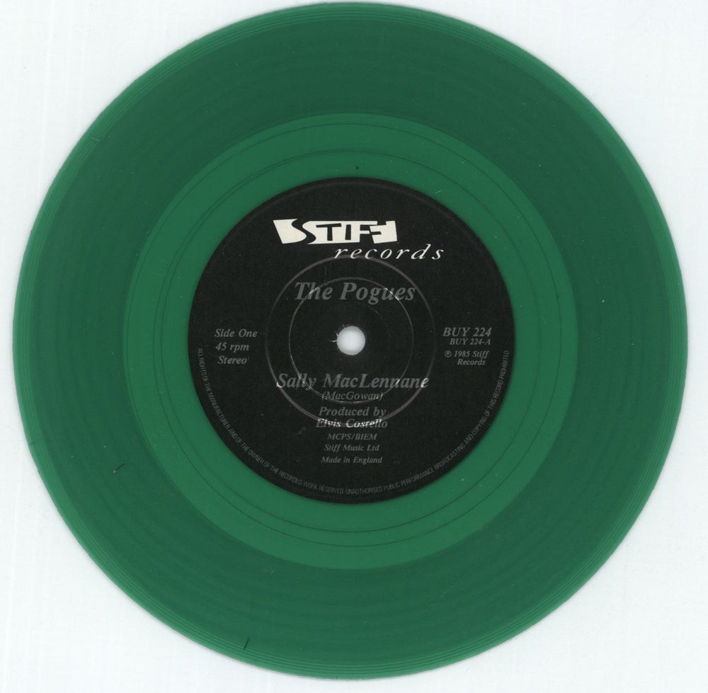 The Pogues Sally Maclennane - Green Vinyl + Poster Sleeve UK 7" vinyl single (7 inch record / 45) POG07SA08410