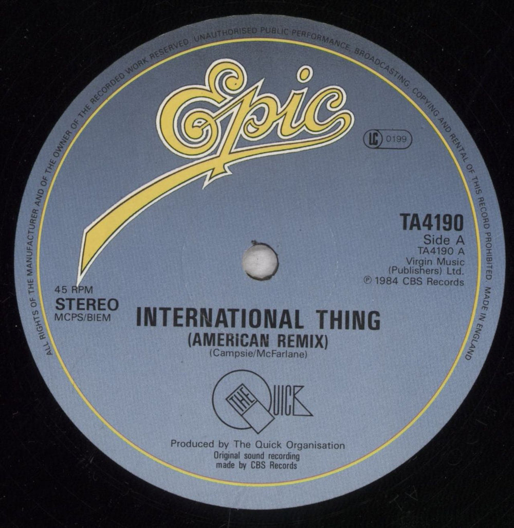 The Quick It's An International Thing - Gold promo stamped UK 12" vinyl single (12 inch record / Maxi-single) QU212IT845660