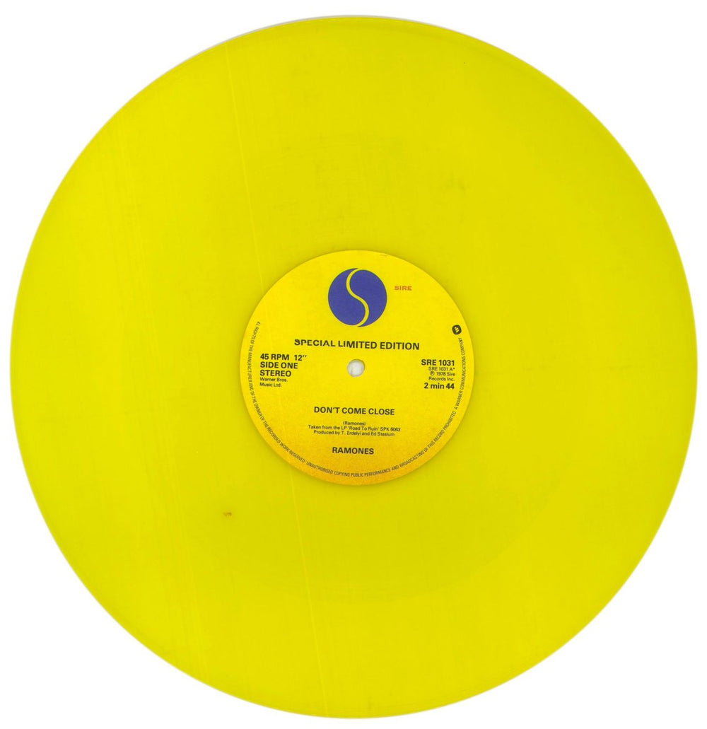 The Ramones Don't Come Close - Yellow Vinyl UK 12" vinyl single (12 inch record / Maxi-single) RAM12DO67860