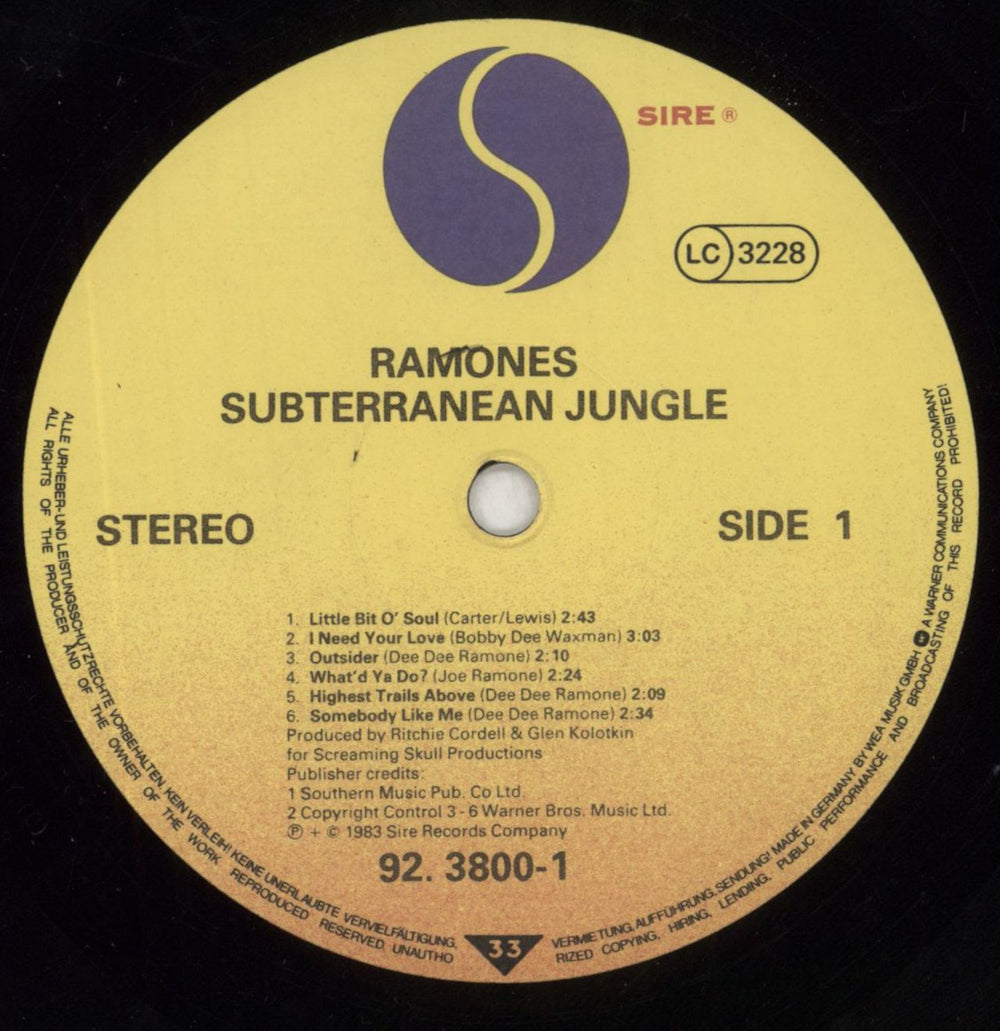 The Ramones Subterranean Jungle - EX German vinyl LP album (LP record) RAMLPSU821427