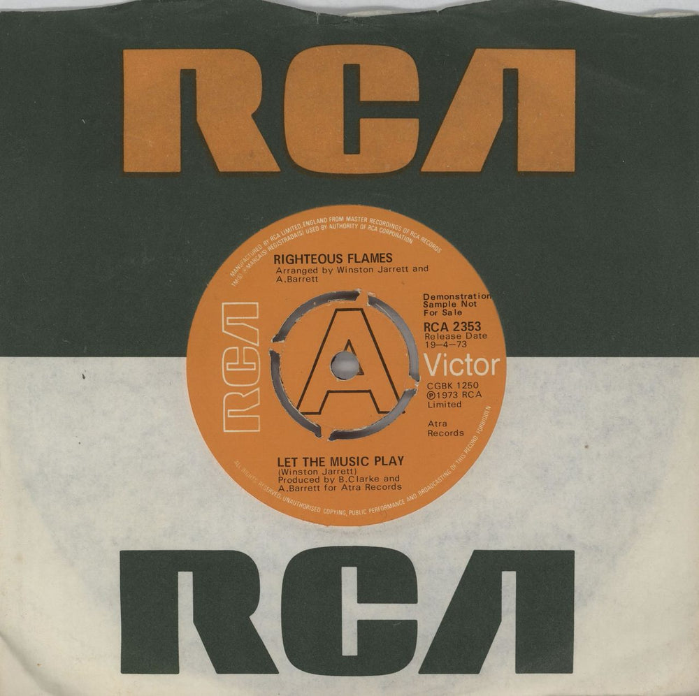 The Righteous Flames Let The Music Play UK Promo 7" vinyl single (7 inch record / 45) RCA2353