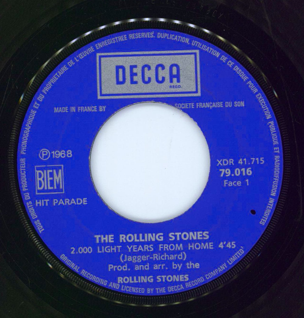 The Rolling Stones 2000 Light Years From Home French 7" vinyl single (7 inch record / 45)