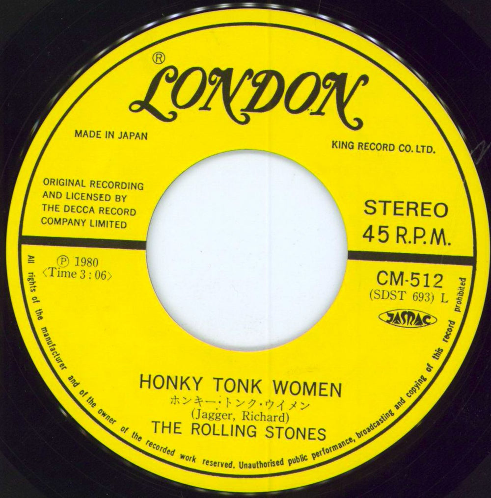 The Rolling Stones Honky Tonk Women - Blue Japanese Promo 7" vinyl single (7 inch record / 45) ROL07HO296172