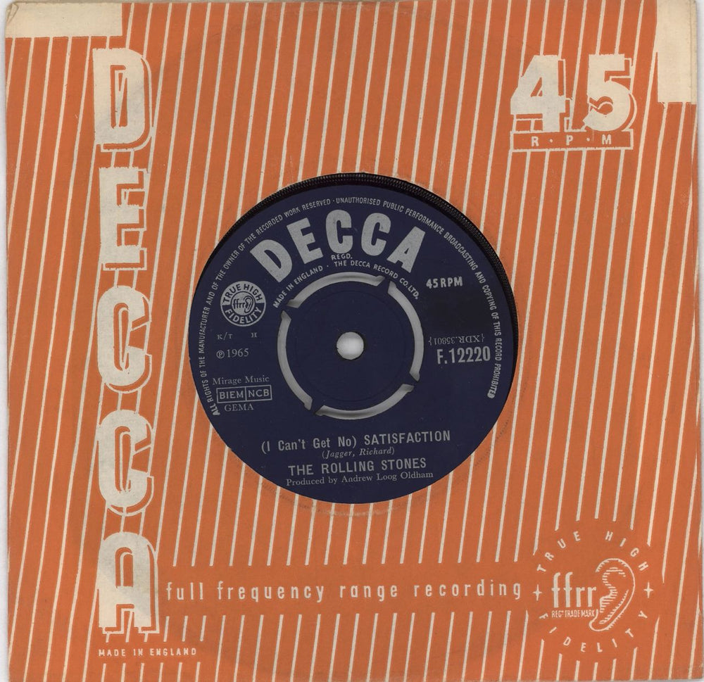 The Rolling Stones (I Can't Get No) Satisfaction - 1st (c) UK 7" vinyl single (7 inch record / 45) F.12220