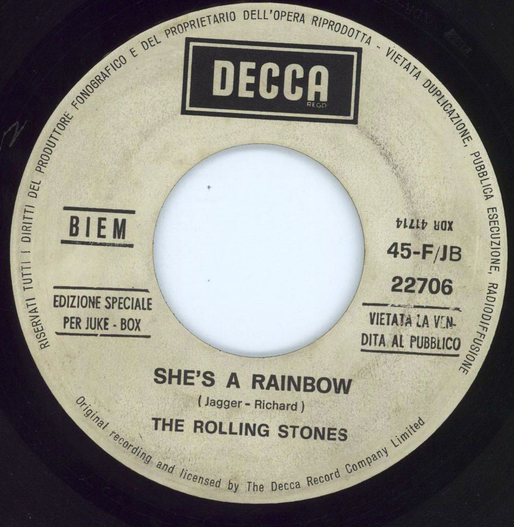 The Rolling Stones She's A Rainbow + P/S Italian 7" vinyl single (7 inch record / 45) ROL07SH804553