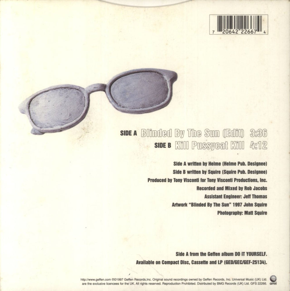 The Seahorses Blinded By The Sun UK 7" vinyl single (7 inch record / 45) 720642226674