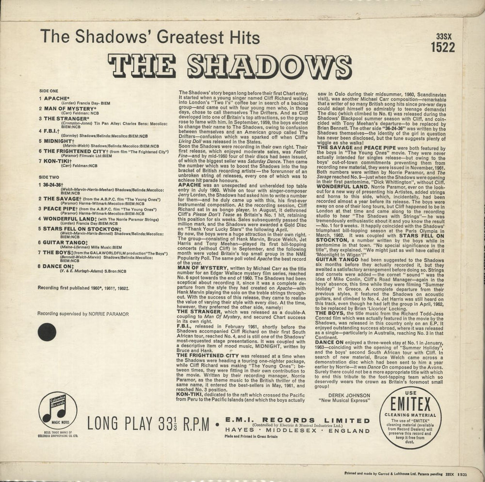 The Shadows The Shadows' Greatest Hits - 2nd UK vinyl LP album (LP record)