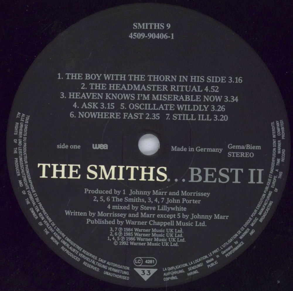 The Smiths Best II UK vinyl LP album (LP record) 745099040611