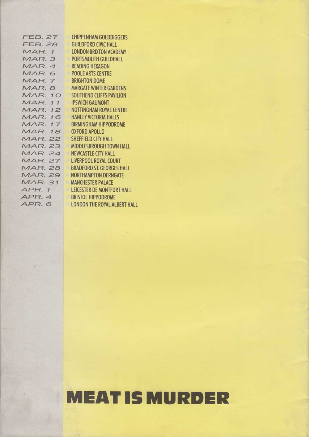 The Smiths Meat Is Murder UK tour programme SMITRME44340