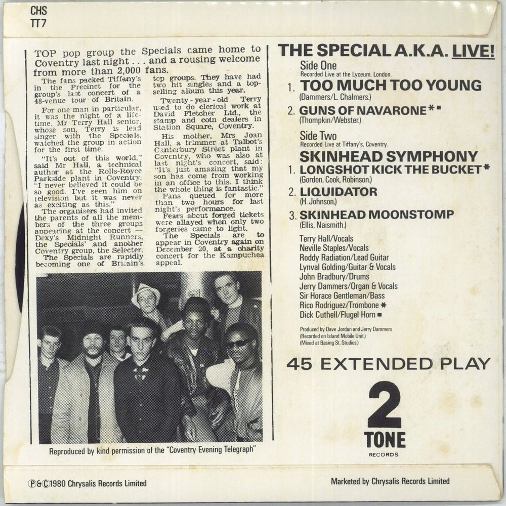 The Specials Too Much Too Young EP UK 7" vinyl single (7 inch record / 45) SPE07TO52326