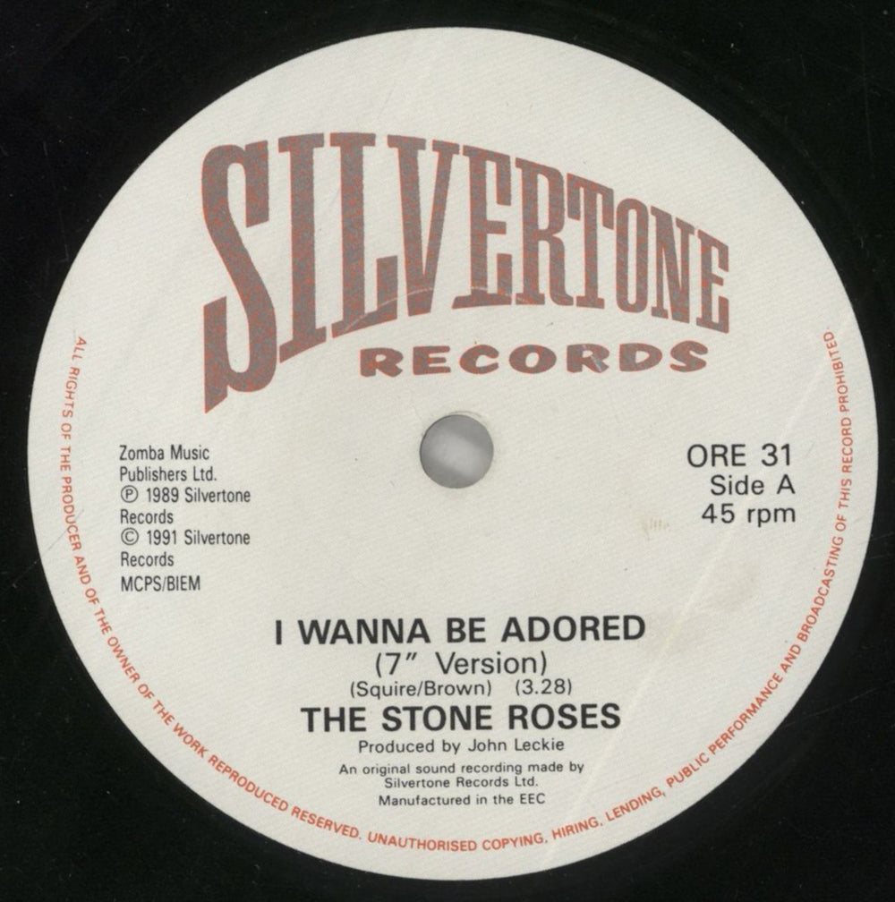 The Stone Roses I Wanna Be Adored - Stickered Sleeve UK 7" vinyl single (7 inch record / 45) STO07IW39022