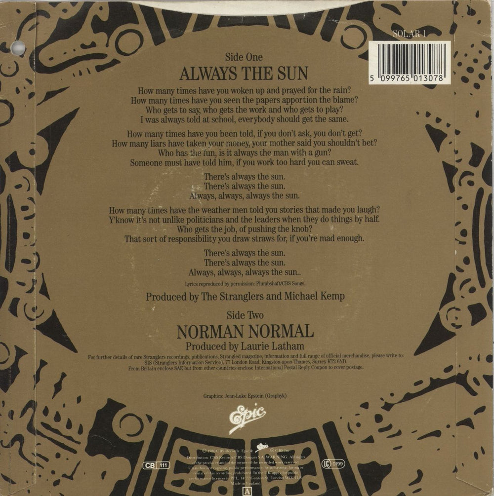 The Stranglers Always The Sun UK 7" vinyl single (7 inch record / 45) 5099765013078