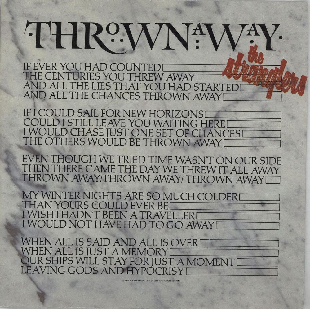 The Stranglers Thrown Away UK 7" vinyl single (7 inch record / 45) BP383