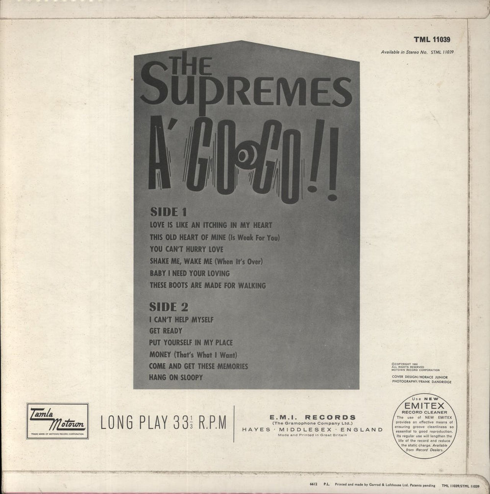 The Supremes A' Go Go UK vinyl LP album (LP record)