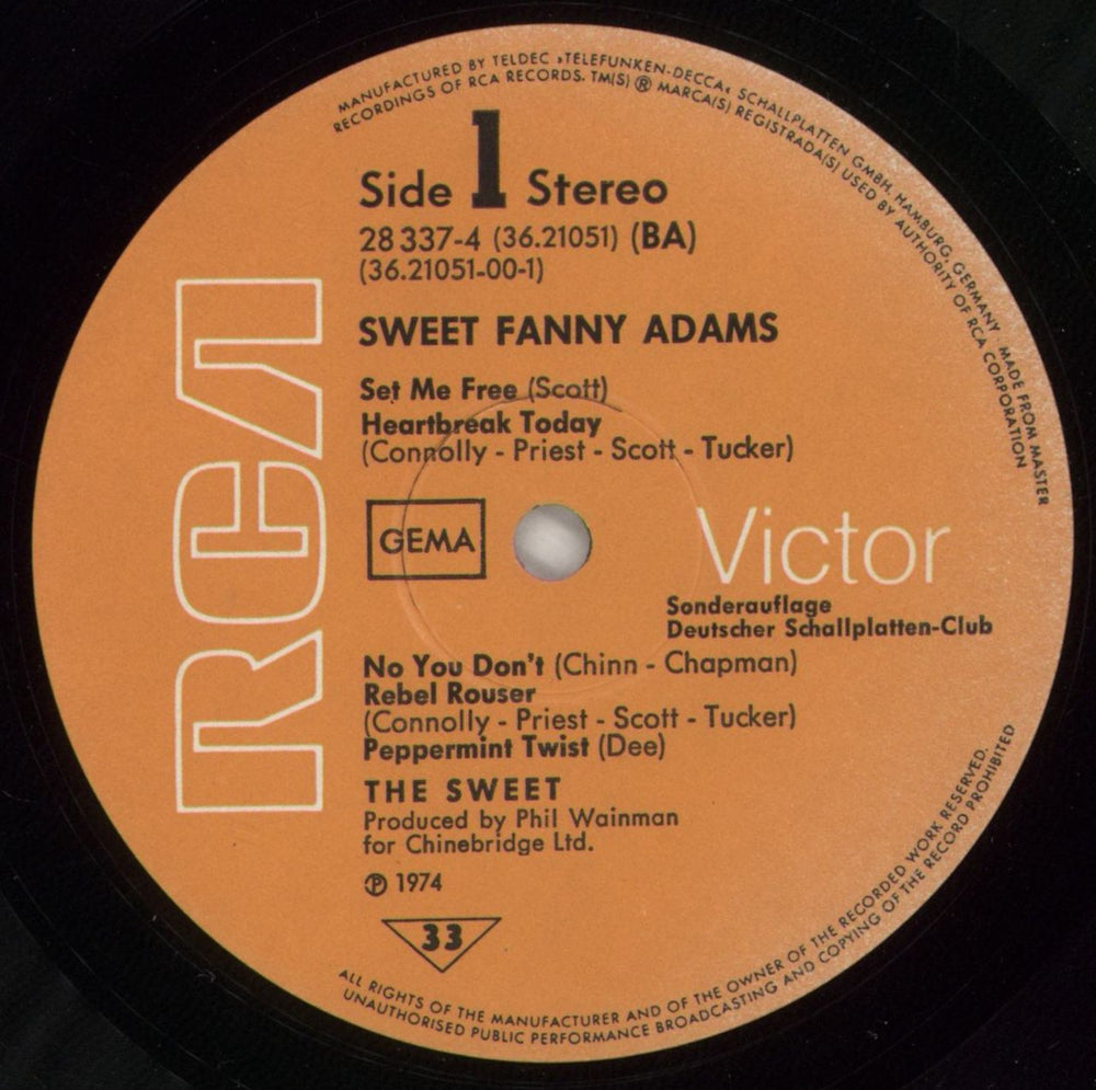 The Sweet Sweet Fanny Adams German vinyl LP album (LP record) SWTLPSW874102