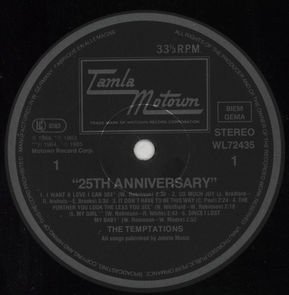 The Temptations 25th Anniversary German 2-LP vinyl record set (Double LP Album) TEM2LTH737818