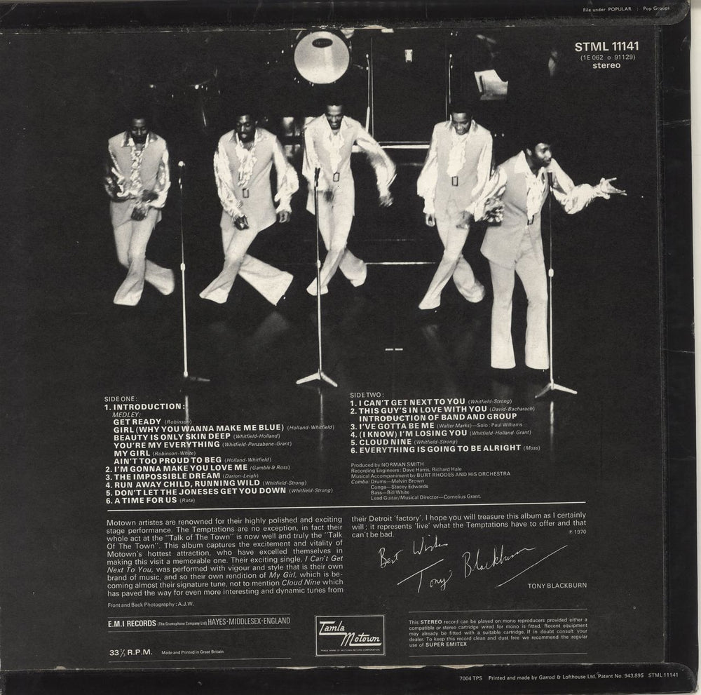 The Temptations Live At London's Talk Of The Town UK vinyl LP album (LP record)
