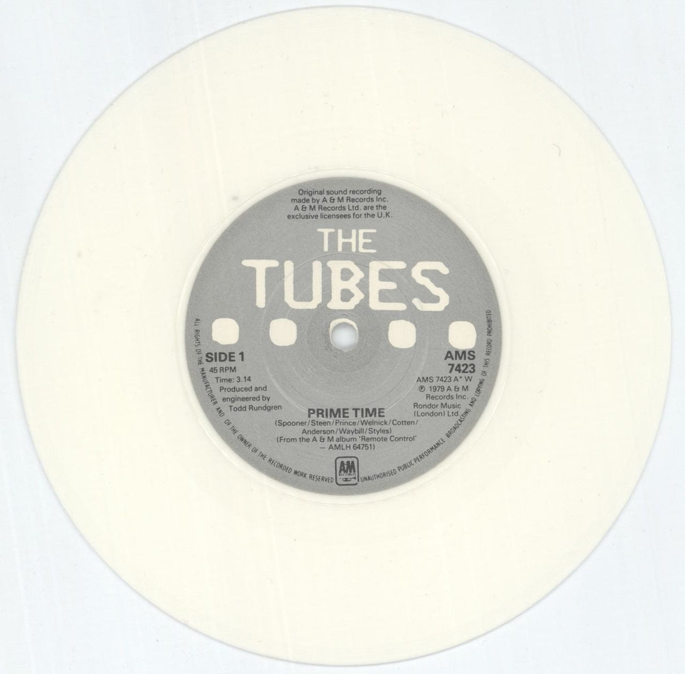 The Tubes Prime Time - White Vinyl + Die-Cut Sleeve UK 7" vinyl single (7 inch record / 45) TBE07PR418130