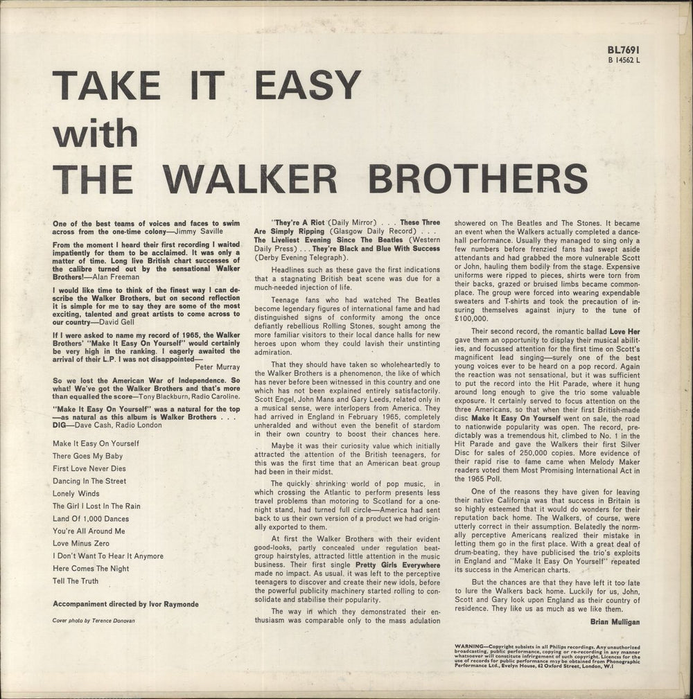 The Walker Brothers Take It Easy With The Walker Brothers UK vinyl LP album (LP record)