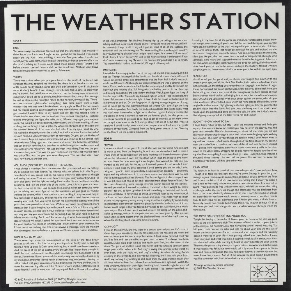 The Weather Station The Weather Station US vinyl LP album (LP record)