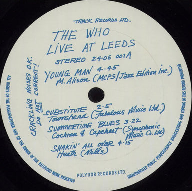 The Who Live At Leeds - 200gm US vinyl LP album (LP record) WHOLPLI538873