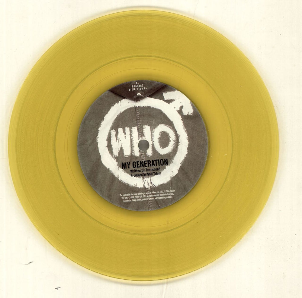 The Who My Generation - Yellow Vinyl UK 7" vinyl single (7 inch record / 45) WHO07MY69026