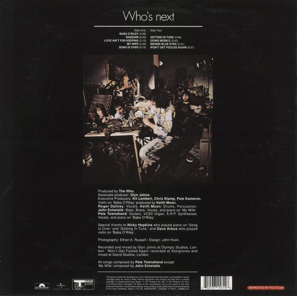The Who Who's Next - 180 Gram Vinyl - EX UK vinyl LP album (LP record) 602537156146