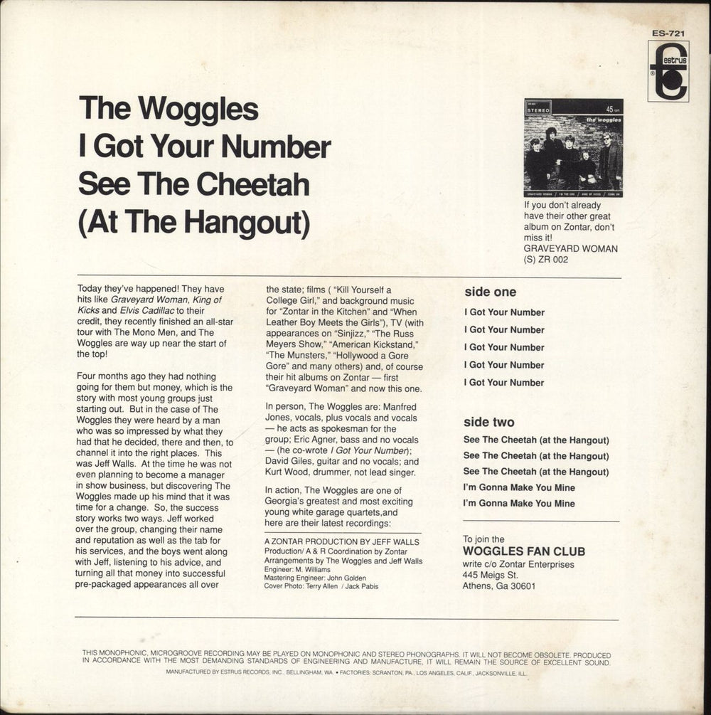 The Woggles I Got Your Number US 7" vinyl single (7 inch record / 45)