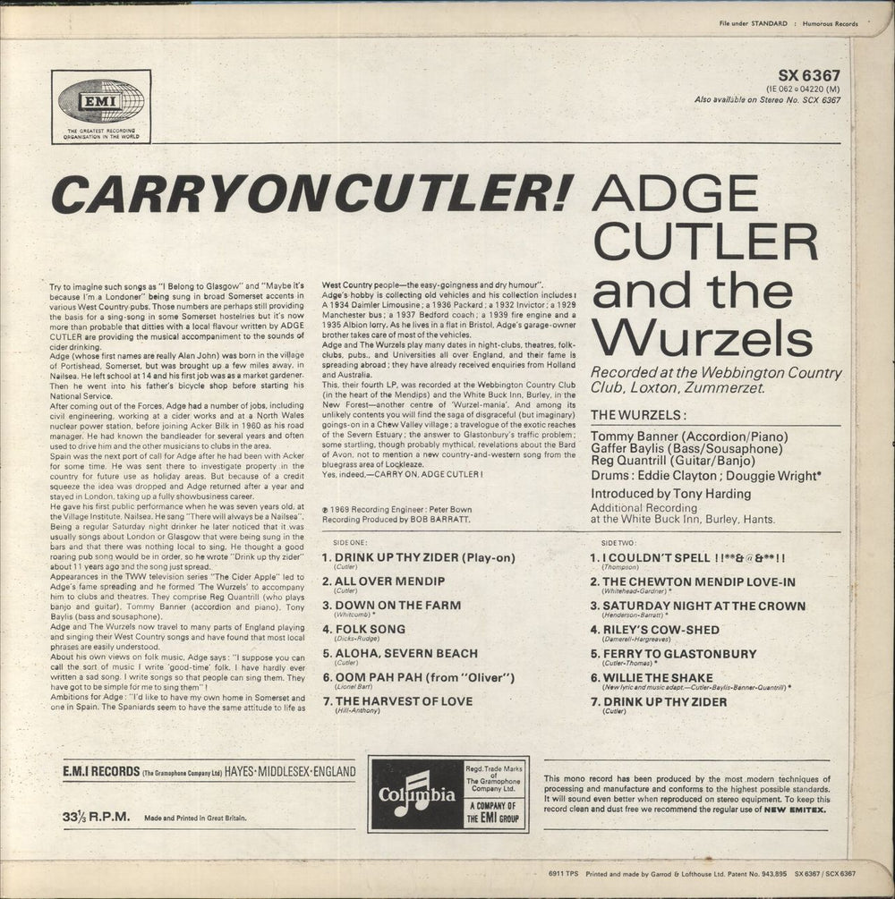 The Wurzels Carry On Cutler! UK vinyl LP album (LP record)