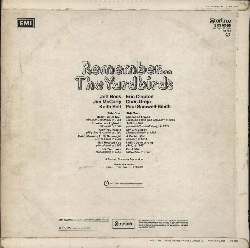 The Yardbirds Remember... The Yardbirds - 1st - Price Stickered - EX UK vinyl LP album (LP record)