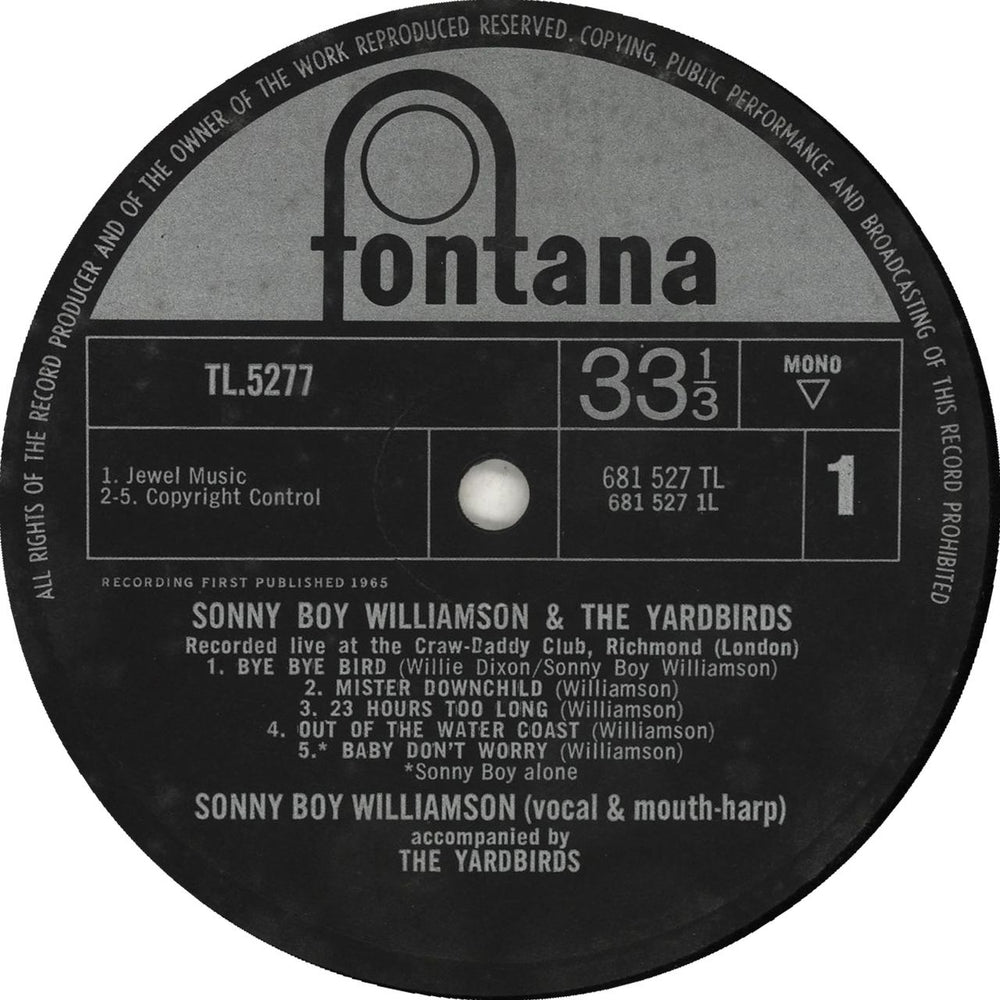 The Yardbirds Sonny Boy Williamson & The Yardbirds - 1st UK vinyl LP album (LP record) YDBLPSO69936