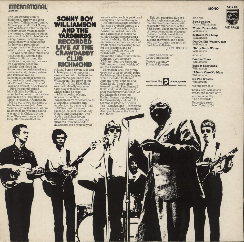 The Yardbirds Sonny Boy Williamson & The Yardbirds UK vinyl LP album (LP record)