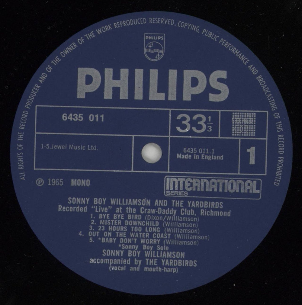 The Yardbirds Sonny Boy Williamson & The Yardbirds UK vinyl LP album (LP record) YDBLPSO72767