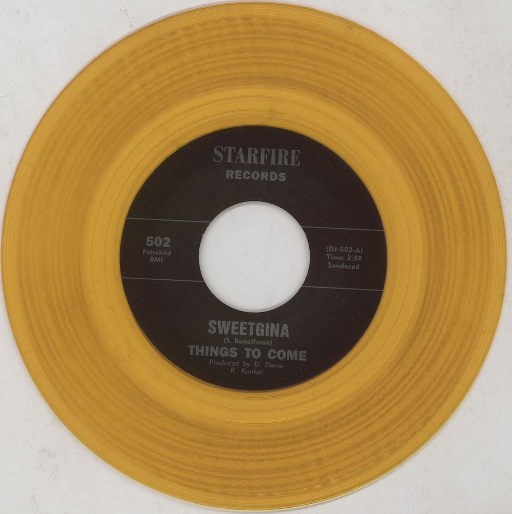 Things To Come SweetGina - Yellow Vinyl US 7" vinyl single (7 inch record / 45) 23M07SW763689