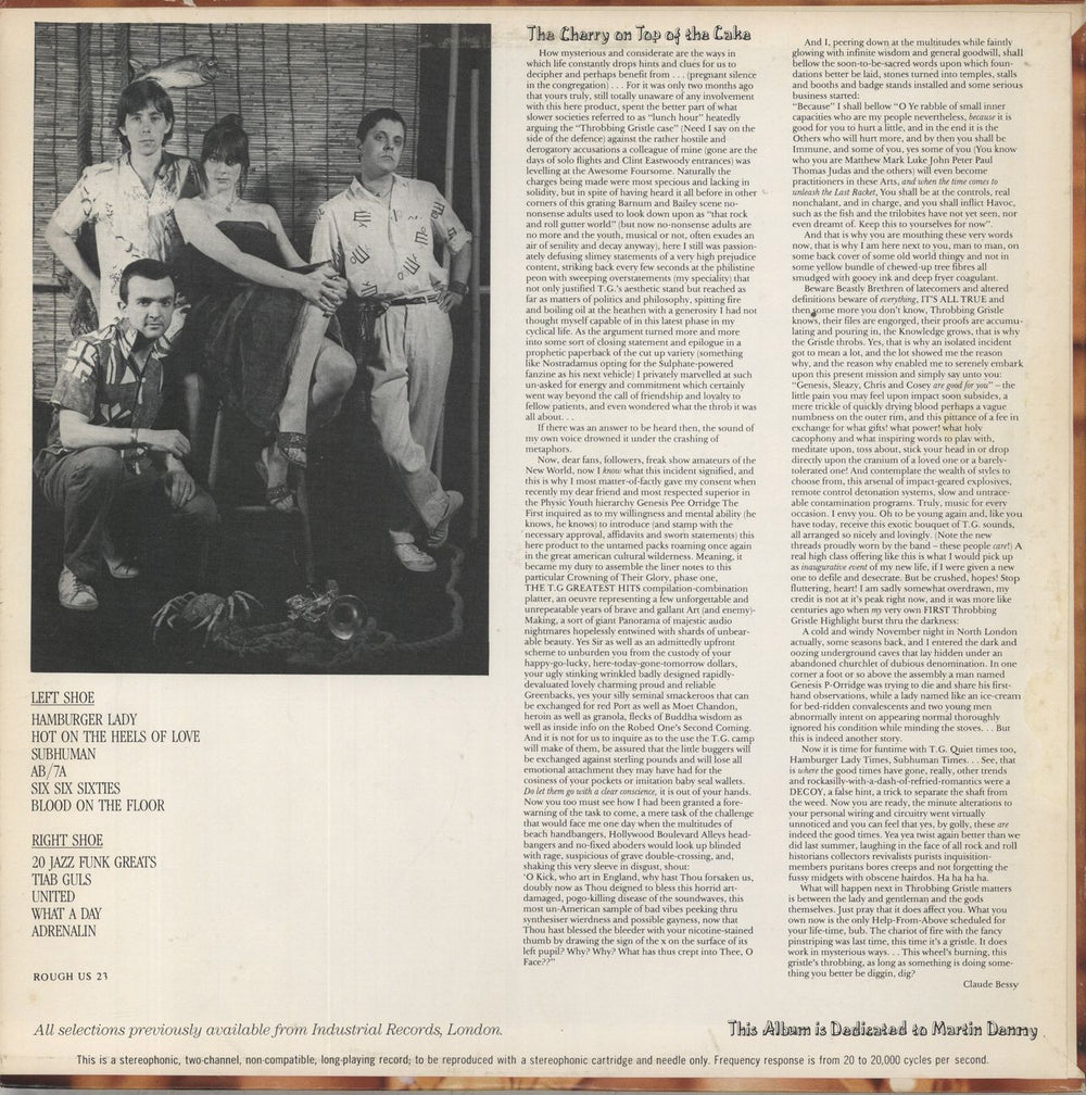 Throbbing Gristle Greatest Hits: Entertainment Through Pain US vinyl LP album (LP record)