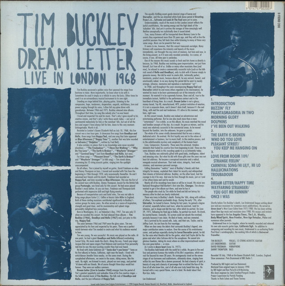 Tim Buckley Dream Letter - Live In London 1968 - EX UK 2-LP vinyl record set (Double LP Album) 5014757002007