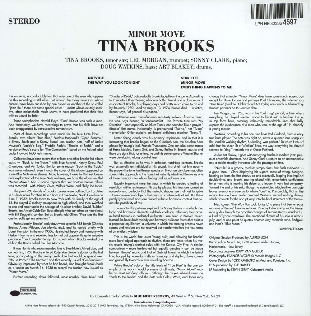 Tina Brooks Minor Move - 180gm Vinyl - Tone Poet Series US vinyl LP album (LP record) 602577868450