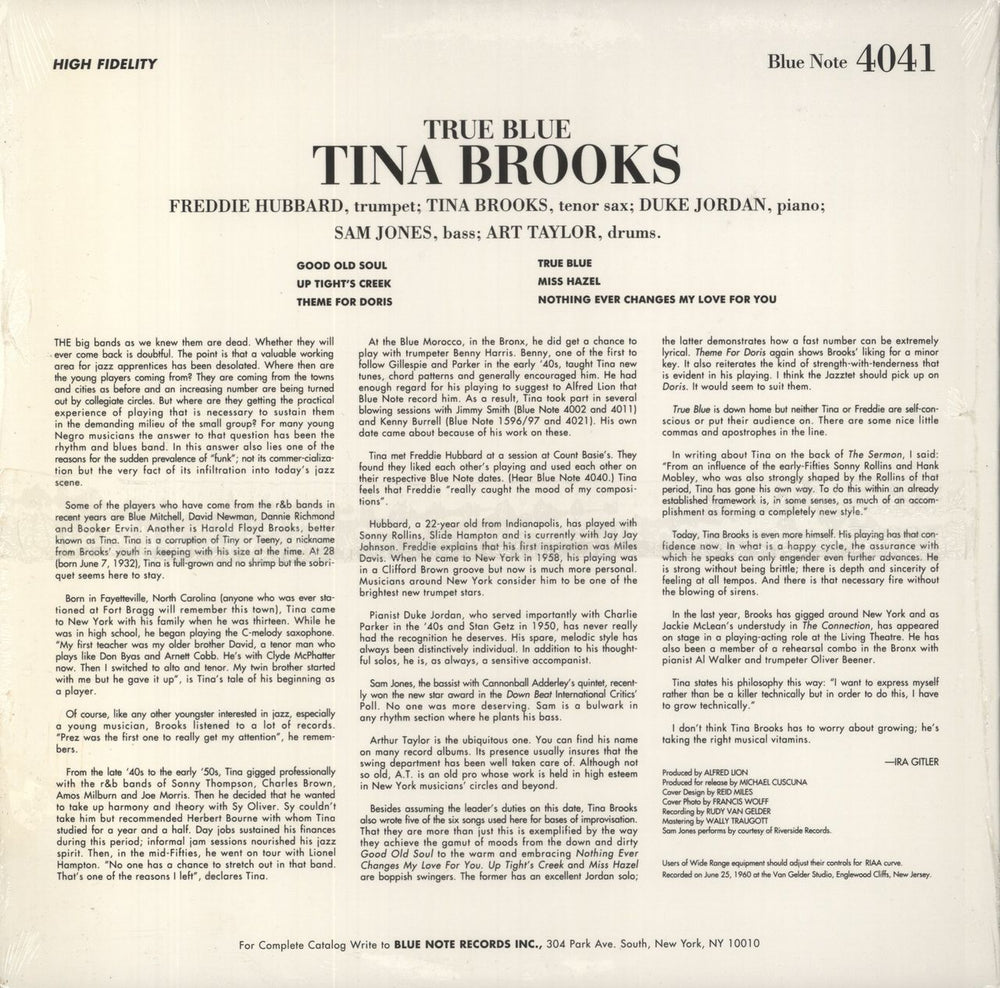 Tina Brooks True Blue - Shrink US vinyl LP album (LP record) 602455242556